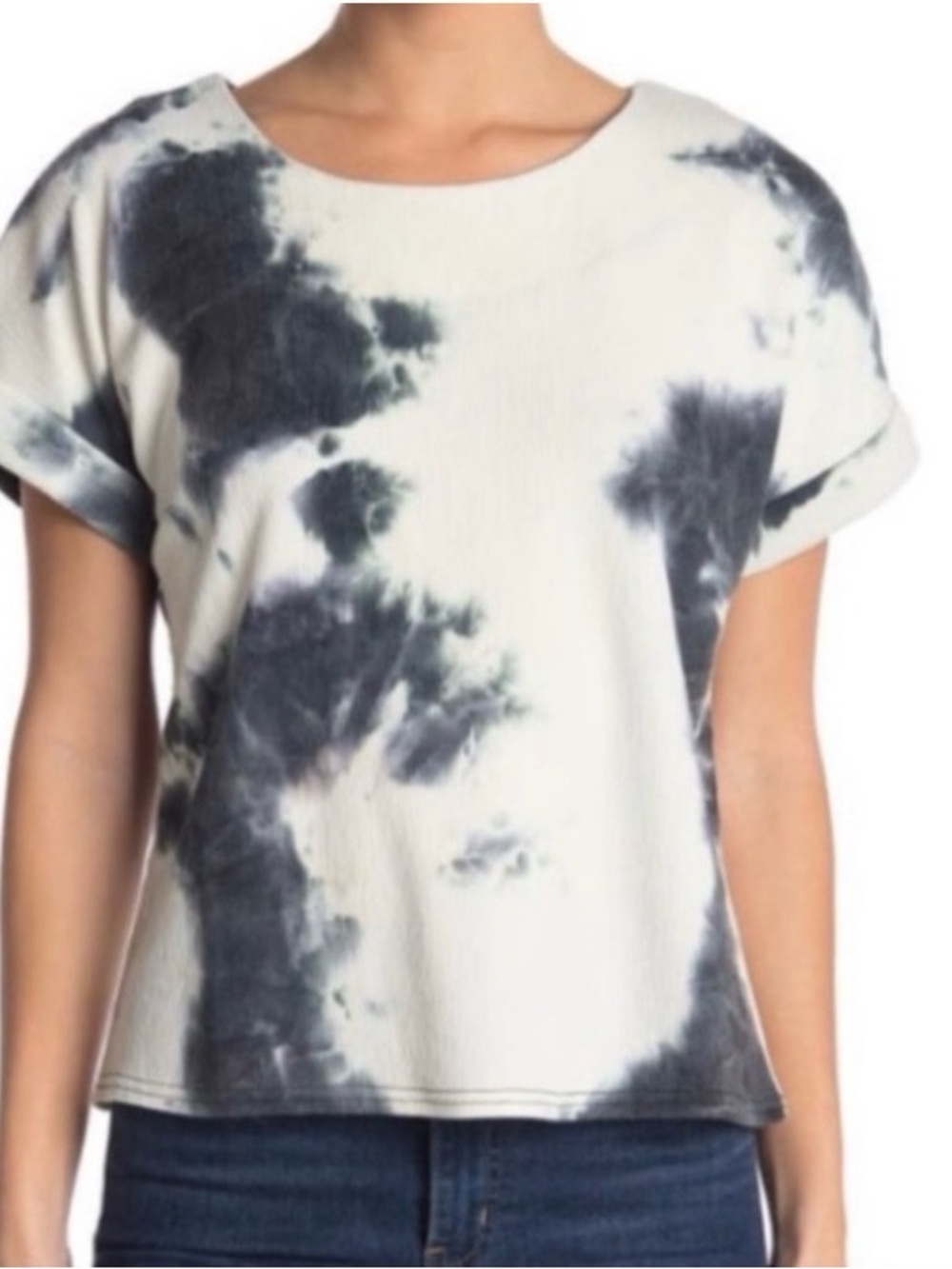 Melloday Women’s Short Sleeve Tie-Dye Zipper Back Top Size S Casual Boho Blouse